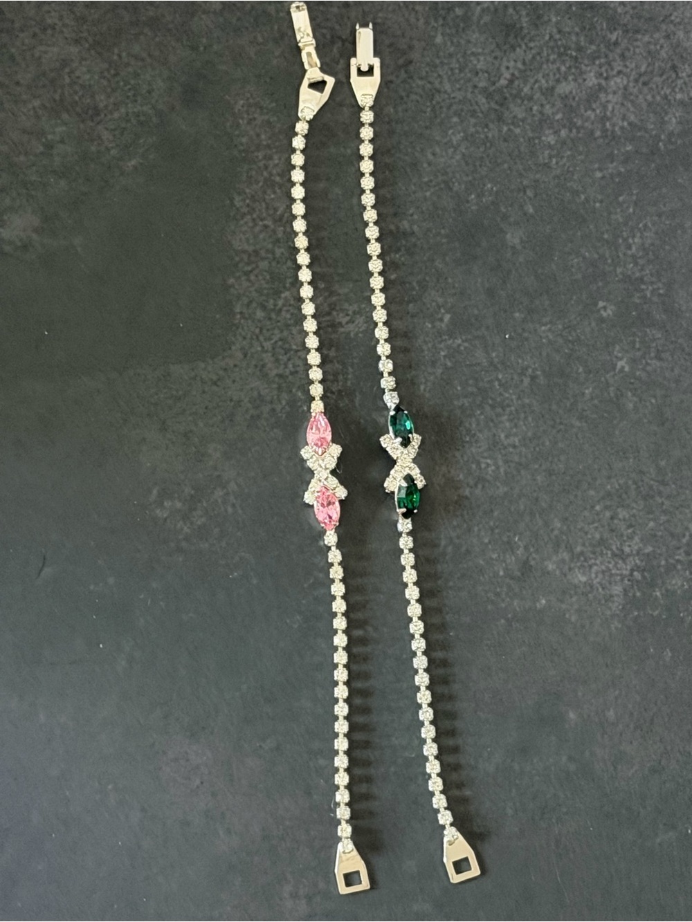 Delicate Pink and Green Crystal Tennis Bracelet Set